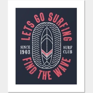 Let's Go Surfing retro typography Posters and Art